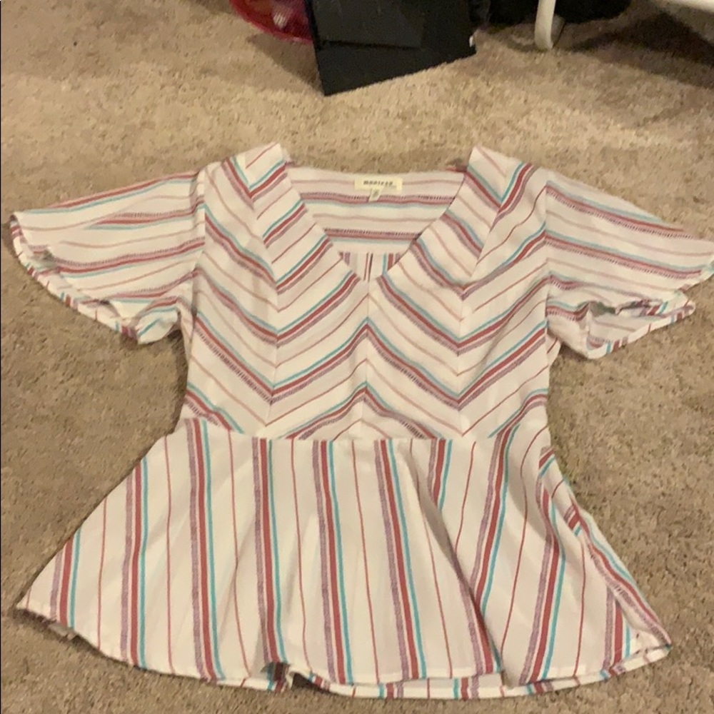 Short sleeved Striped peplum top